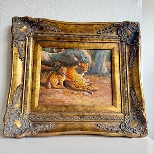 Original Cheetah and Cub Oil Painting on Board